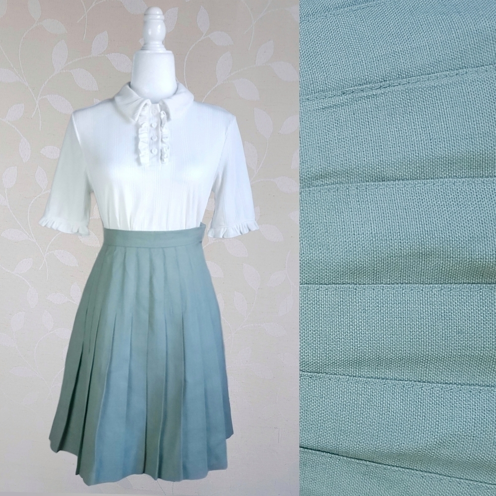 Vintage Talbots Italian Linen Pleated Skirt Coquette Twee Academia Green Size 2